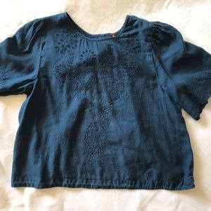 Free People Open Back Embroidered Blouse